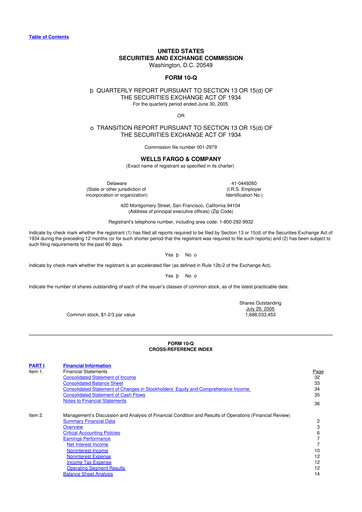 Thumbnail Wells Fargo 10-Q Quarterly Report FY 