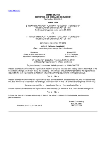 Thumbnail Wells Fargo 10-Q Quarterly Report FY 