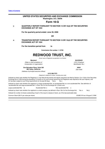 Thumbnail Redwood Trust 10-Q Quarterly Report FY 