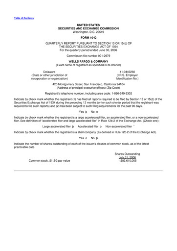 Thumbnail Wells Fargo 10-Q Quarterly Report FY 