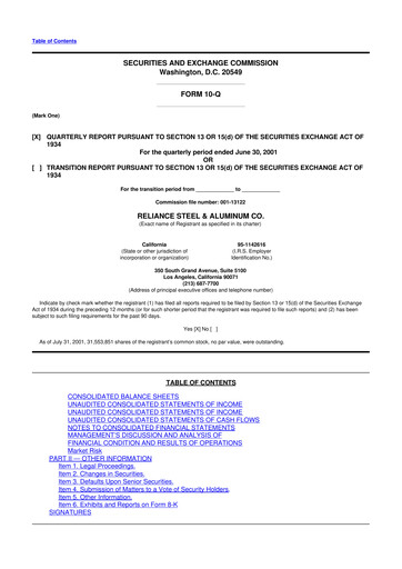 Thumbnail Reliance


 10-Q Quarterly Report FY 