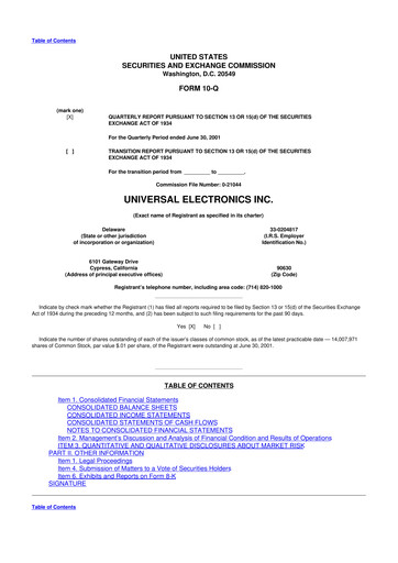 Miniature Universal Electronics 10-Q Rapport trimestriel  