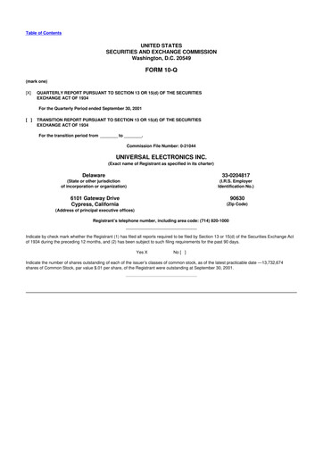 Miniature Universal Electronics 10-Q Rapport trimestriel  