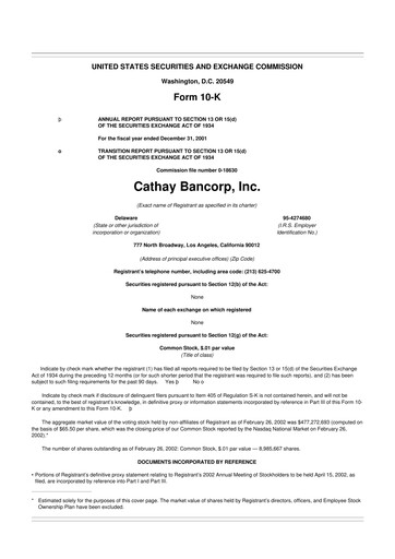 Miniature Cathay General Bancorp 10-K Rapport annuel 2001