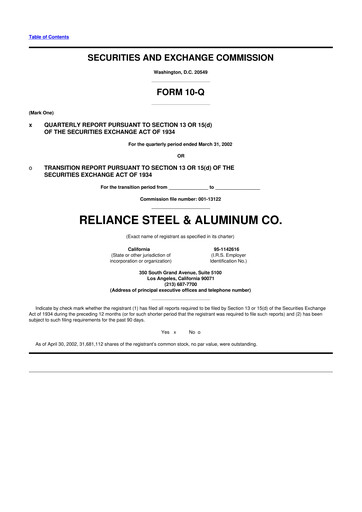 Thumbnail Reliance


 10-Q Quarterly Report FY 