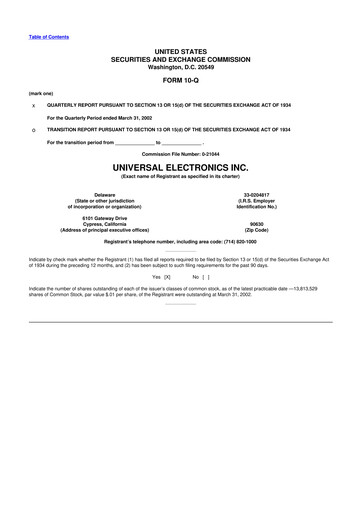 Miniature Universal Electronics 10-Q Rapport trimestriel  