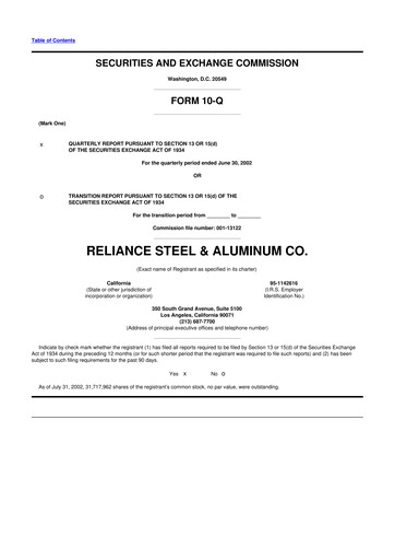 Thumbnail Reliance


 10-Q Quarterly Report FY 