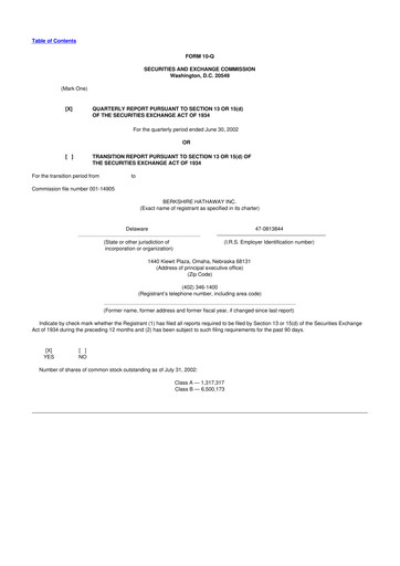 Thumbnail Berkshire Hathaway  10-Q Quarterly Report FY 