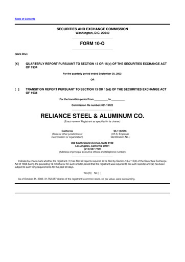 Thumbnail Reliance


 10-Q Quarterly Report FY 