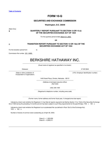 Thumbnail Berkshire Hathaway  10-Q Quarterly Report FY 