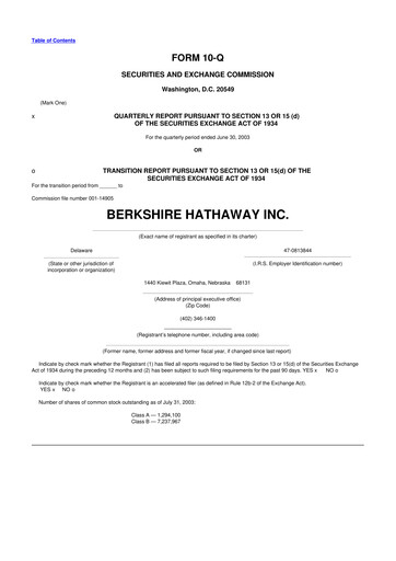 Thumbnail Berkshire Hathaway  10-Q Quarterly Report FY 