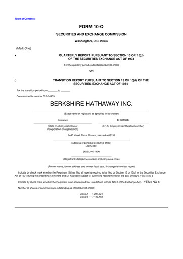 Thumbnail Berkshire Hathaway  10-Q Quarterly Report FY 