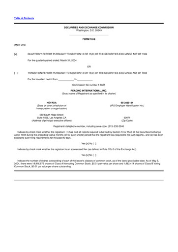 Thumbnail Reading International
 10-Q Quarterly Report FY 