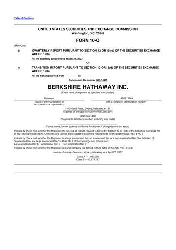 Thumbnail Berkshire Hathaway  10-Q Quarterly Report FY 