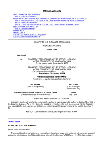 Thumbnail Range Resources
 10-Q Quarterly Report FY 