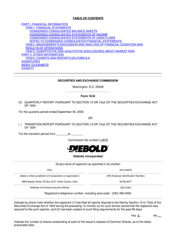 Miniature Diebold Nixdorf
 10-Q Rapport trimestriel  
