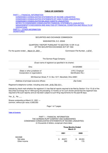 Thumbnail Gorman-Rupp 10-Q Quarterly Report FY 
