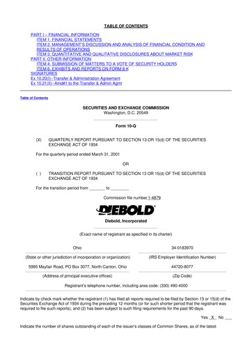 Miniature Diebold Nixdorf
 10-Q Rapport trimestriel  