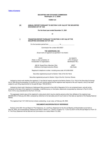 Thumbnail The Andersons, Inc. 10-K Annual Report 2001
