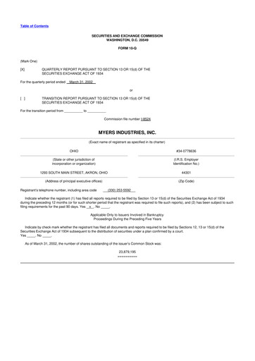 Thumbnail Myers Industries 10-Q Quarterly Report FY 