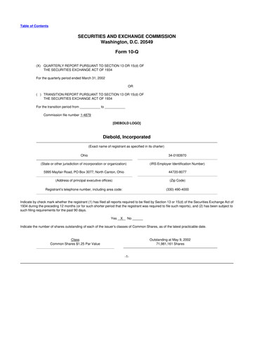 Miniature Diebold Nixdorf
 10-Q Rapport trimestriel  