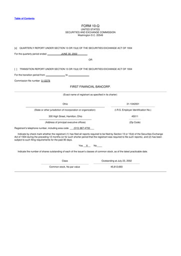 Thumbnail First Financial Bank
 10-Q Quarterly Report FY 