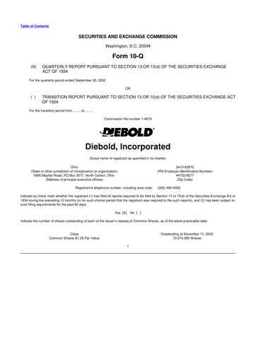 Miniature Diebold Nixdorf
 10-Q Rapport trimestriel  