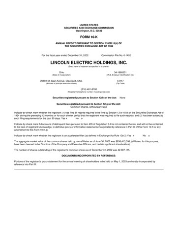 Thumbnail Lincoln Electric
 10-K Annual Report 
