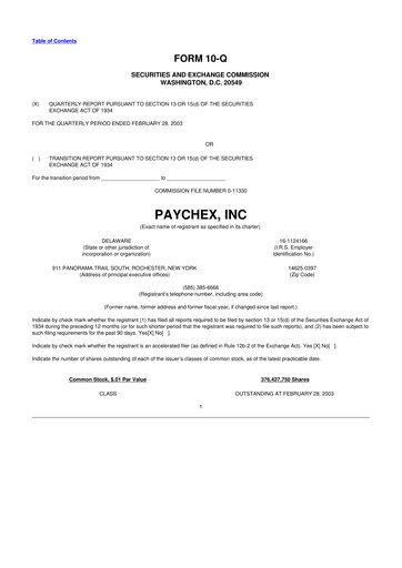 Thumbnail Paychex 10-Q Quarterly Report FY 