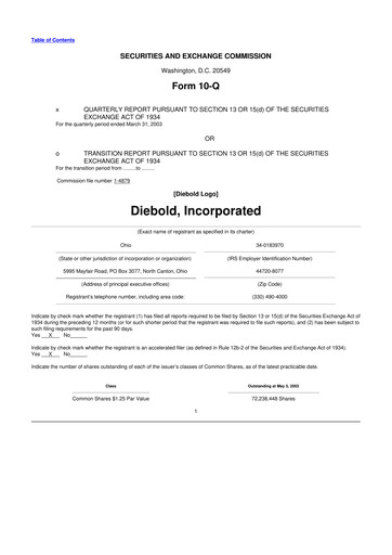Miniature Diebold Nixdorf
 10-Q Rapport trimestriel  