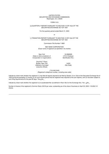 Thumbnail M&T Bank 10-Q Quarterly Report FY 