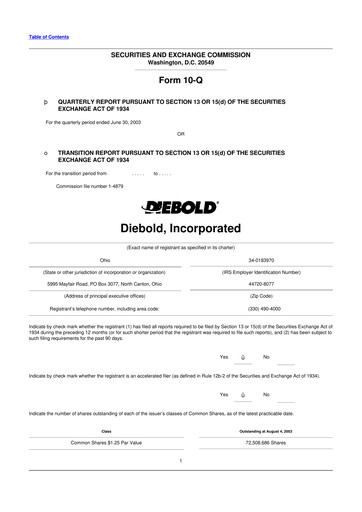 Miniature Diebold Nixdorf
 10-Q Rapport trimestriel  