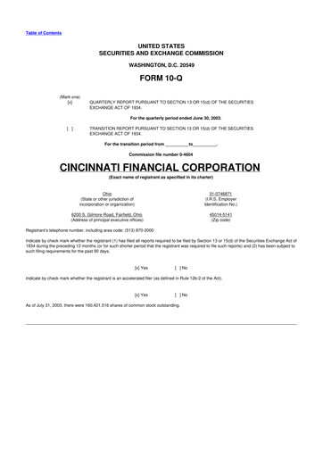 Thumbnail Cincinnati Financial
 10-Q Quarterly Report FY 