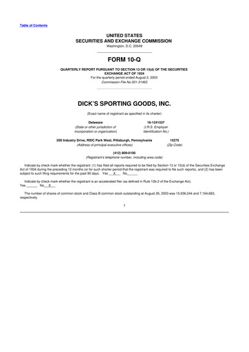 Thumbnail Dick's Sporting Goods
 10-Q Quarterly Report FY 