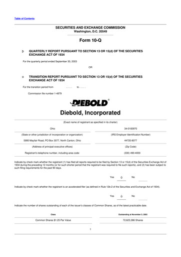 Miniature Diebold Nixdorf
 10-Q Rapport trimestriel  