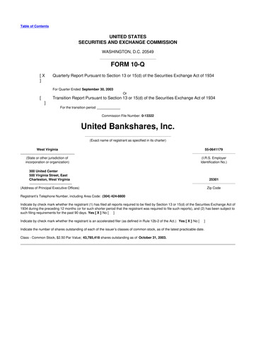 Thumbnail United Bankshares 10-Q Quarterly Report FY 
