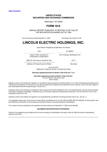 Thumbnail Lincoln Electric
 10-K Annual Report 