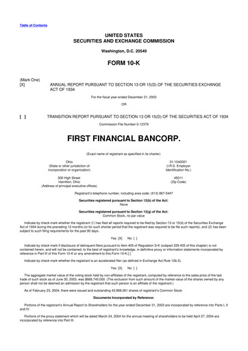 Thumbnail First Financial Bank
 10-K Annual Report 
