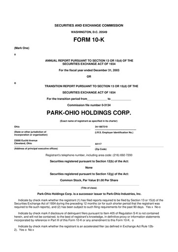 Thumbnail ParkOhio Holdings Corp. 10-K Annual Report 