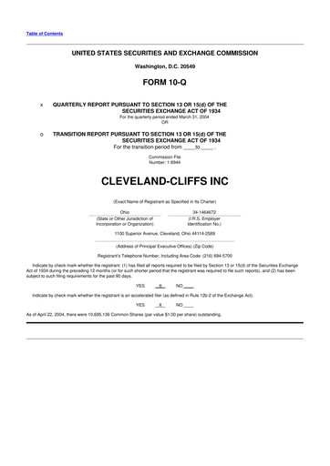 Thumbnail Cleveland-Cliffs 10-Q Quarterly Report FY 