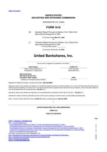Thumbnail United Bankshares 10-Q Quarterly Report FY 