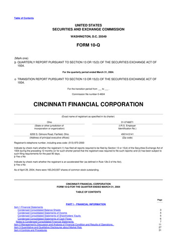 Thumbnail Cincinnati Financial
 10-Q Quarterly Report FY 