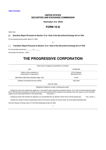Thumbnail Progressive 10-Q Quarterly Report FY 