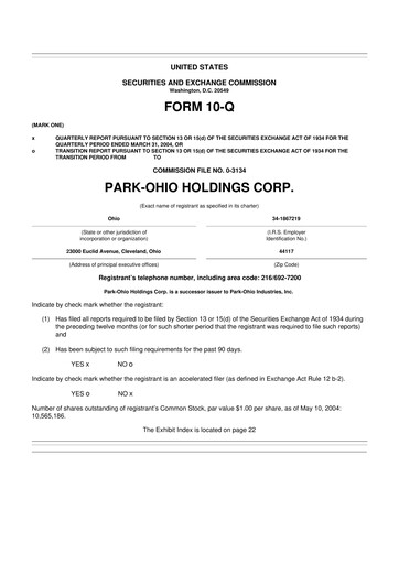 Thumbnail ParkOhio Holdings Corp. 10-Q Quarterly Report FY 