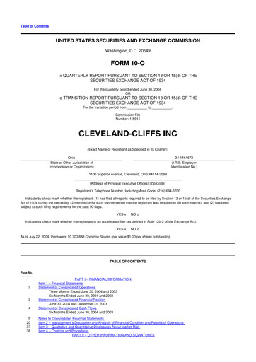 Thumbnail Cleveland-Cliffs 10-Q Quarterly Report FY 