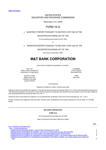 Thumbnail M&T Bank 10-Q Quarterly Report FY 