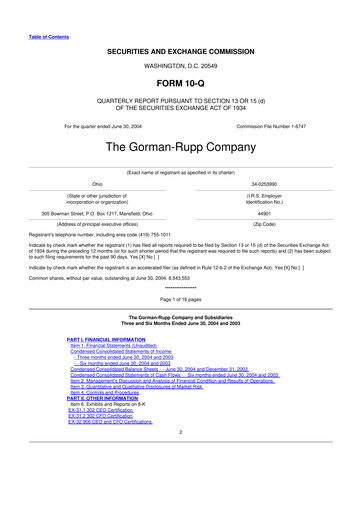 Thumbnail Gorman-Rupp 10-Q Quarterly Report FY 