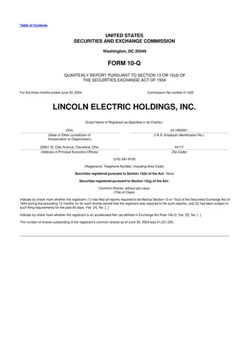 Thumbnail Lincoln Electric
 10-Q Quarterly Report FY 