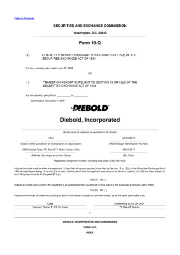 Miniature Diebold Nixdorf
 10-Q Rapport trimestriel  