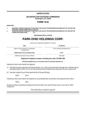 Thumbnail ParkOhio Holdings Corp. 10-Q Quarterly Report FY 